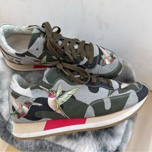 Philippe Model Green Camouflage Sneakers with Hummingbird Design 39
